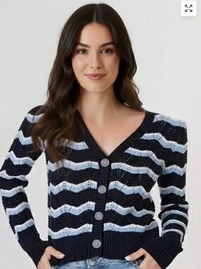 NWT J Society Navy and Light Blue Striped V-Neck Button Cardigan Small